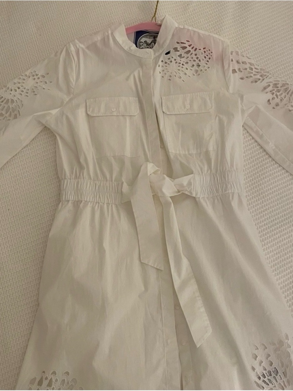White Eyelet Shirt Dress with Tie Waist - Picture 5 of 5